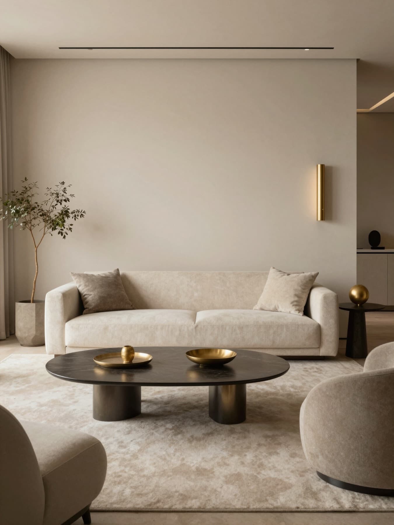 Modern, minimal living room styled for guests